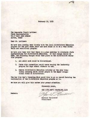 [Letter from Harold Heussner to Truett Latimer, February 19, 1959]