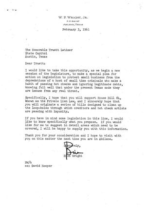 [Letter from Bill Wright to Truett Latimer, February 3, 1961]