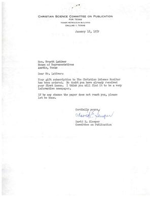 [Letter from David E. Sleeper to Truett Latimer, January 12, 1959]