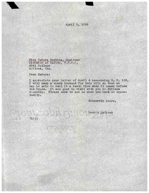 [Letter from Truett Latimer to Eudora Hawkins, April 9, 1959]