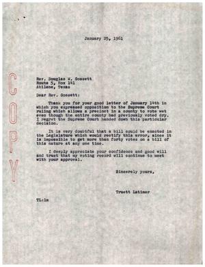 [Letter from Truett Latimer to Douglas W. Gossett, January 25, 1961]