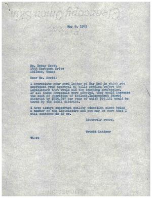 [Letter from Truett Latimer to Betsy Scott, May 8, 1961]
