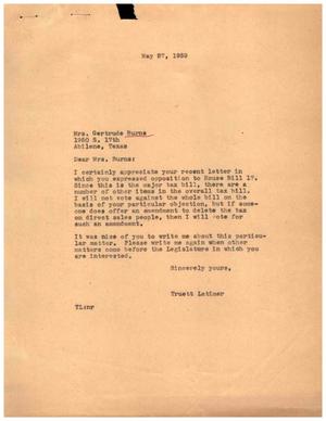 [Letter from Truett Latimer to Mrs. Gertrude Burns, May 27, 1959]