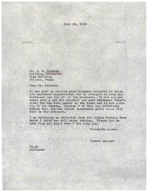 [Letter from Truett Latimer to S. B. Roberts, July 28, 1959]