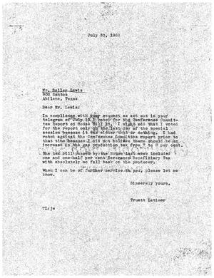 [Letter from Truett Latimer to Bailey Lewis, July 30, 1959]
