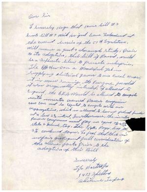 [Letter from J. J. Harton, Jr. Discussing H.B. 2 and S.B. 7]