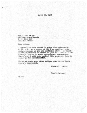 [Letter from Truett Latimer to Allen Wright, March 29, 1961]