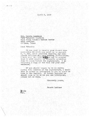 [Letter from Truett Latimer to Mrs. Lawrence and Mary Evertson, April 3, 1959]