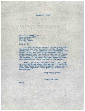 [Letter from Truett Latimer to J. D. Perry, Jr., March 21, 1961]