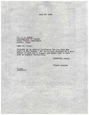 [Letter from Truett Latimer to J. E. Peavy, June 22, 1959]