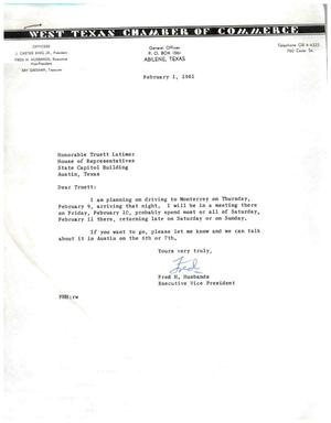 [Letter from Fred H. Husbands to Truett Latimer, February 1, 1961]