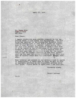 [Letter from Truett Latimer to Frank Fite, April 17, 1959]