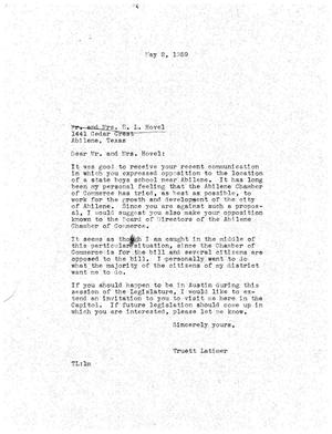 [Letter from Truett Latimer to Mr. and Mrs. E. L. Hovel, May 2, 1959]