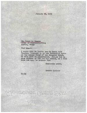 [Letter from Truett Latimer to Renal B. Rosson, January 28, 1959]