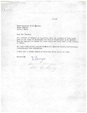 [Letter from Eleanor Burger to Truett Latimer, February 1, 1961]