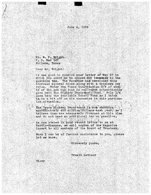 [Letter from Truett Latimer to W. P. Wright, June 4, 1959]