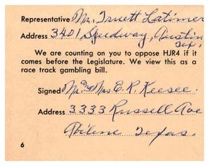 [Postcard from Mr. and Mrs. E. R. Keesee to Truett Latimer, 1961]