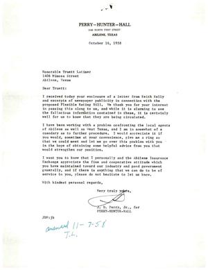 Primary view of object titled '[Letter from J. D. Perry, Jr. to Truett Latimer, October 16 1958]'.