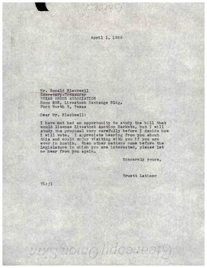 [Letter from Truett Latimer to Ronald Blackwell, April 1, 1959]