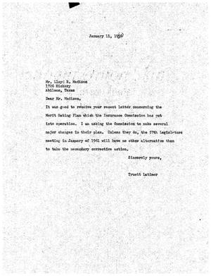[Letter from Truett Latimer to Lloyd R. Madison, January 11, 1960]
