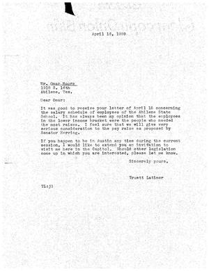 [Letter from Truett Latimer to Omar Moore, April 16, 1959]