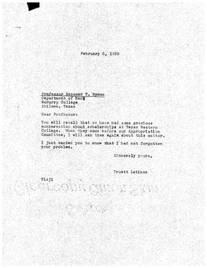 [Letter from Truett Latimer to Raymond T. Bynum, February 5, 1959]