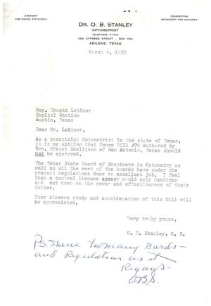 [Letter from O. B. Stanley to Truett Latimer, March 9, 1959]
