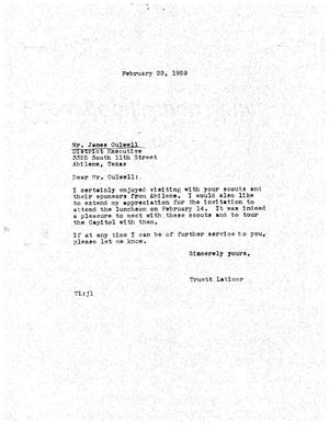 [Letter from Truett Latimer to James Culwell, February 23, 1959]