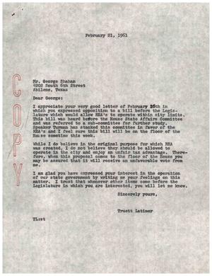 [Letter from Truett Latimer to George Shahan, February 21, 1961]