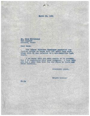 [Letter from Truett Latimer to Gene Whitehead, March 22, 1961]