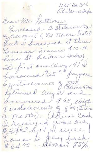 [Letter from Bobbie N. McCreary to Truett Latimer Asking for Help with Financial Issues]