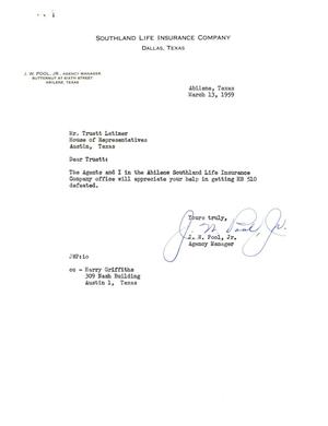 [Letter from J. W. Pool, Jr. to Truett Latimer, March 13, 1959]