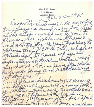 [Letter from Mr. and Mrs. S. D. Hearn to Truett Latimer, February 24, 1961]