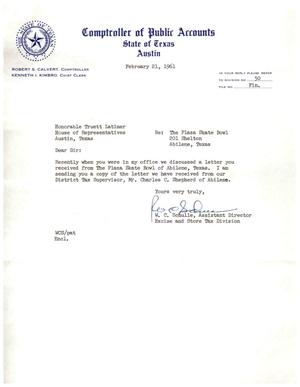 [Letter from W. C. Schulle to Truett Latimer, February 21, 1961]