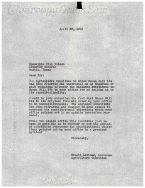 [Letter from Truett Latimer to Will Wilson, April 22, 1959]