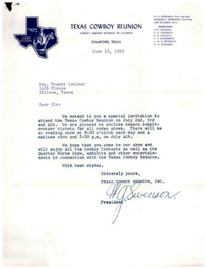 [Letter from W. G. Swenson to Truett Latimer, {June 19, 1959]