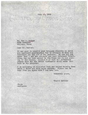 [Letter from Truett Latimer to Ned C. Butler, July 28, 1959]