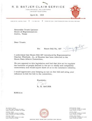 [Letter from R. D. Batjer to Truett Latimer, April 10, 1959]