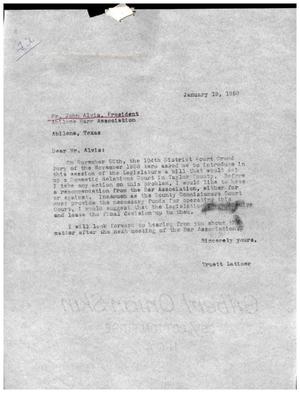 [Letter from Truett Latimer to John Alvis, January 19, 1959]
