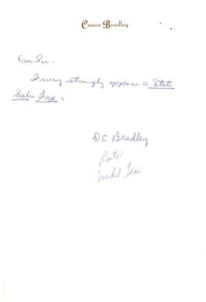 [Letter from D. C. Bradley]