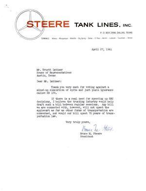 [Letter from Bruce M. Steere to Truett Latimer, April 27, 1961]
