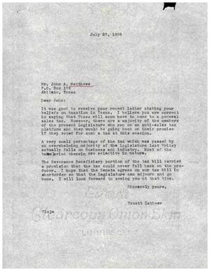 [Letter from Truett Latimer to John A. Matthews, July 27, 1959]