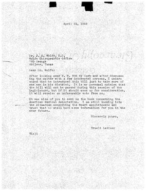 [Letter from Truett Latimer to J. A. Wolfe, April 21, 1959]