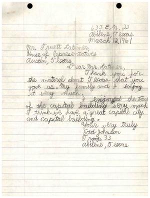 [Letter from Edd Johnson to Truett Latimer, March 21, 1961]