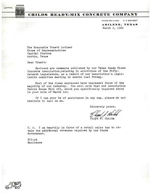 [Letter from Floyd J. Childs to Truett Latimer, March 2, 1961]