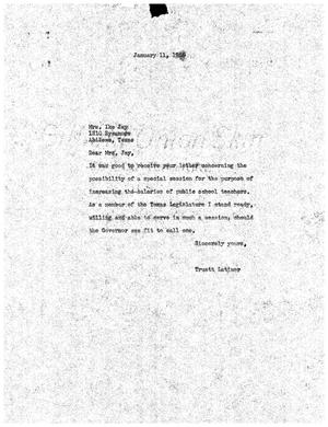 [Letter from Truett Latimer to Mrs. Ike Jay, January 11, 1959]