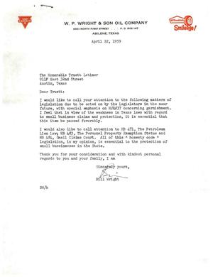 [Letter from Bill Wright to Truett Latimer, April 22, 1959]
