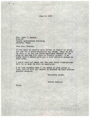 [Letter from Truett Latimer to Veda J. Emmons, June 9, 1959]