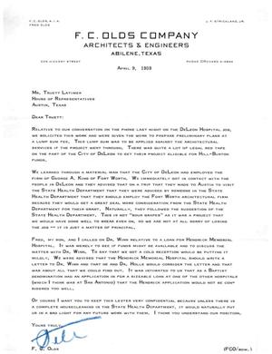 [Letter from F. C. Olds to Truett Latimer, April 9, 1959]