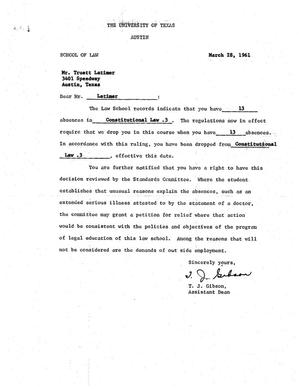 [Letter from T. J. Gibson to Truett Latimer, March 28, 1961]